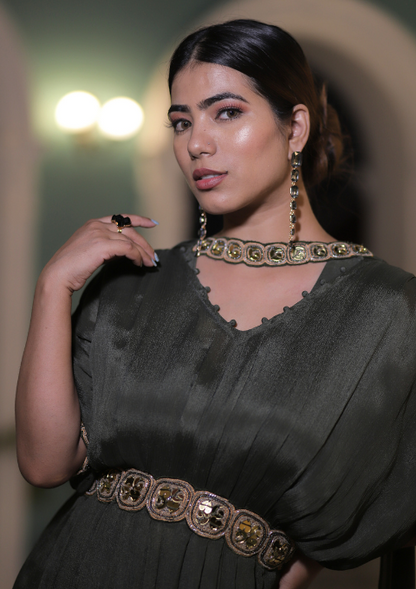 Crop Top Embroidered Waist Kaftan With sharara