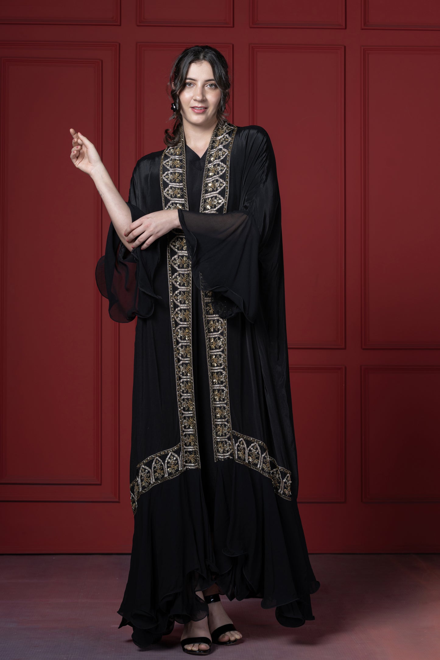 Black Abaya Jacket  Set