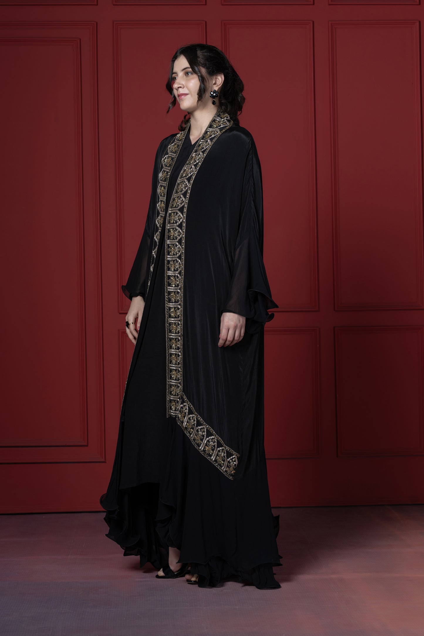 Black Abaya Jacket  Set