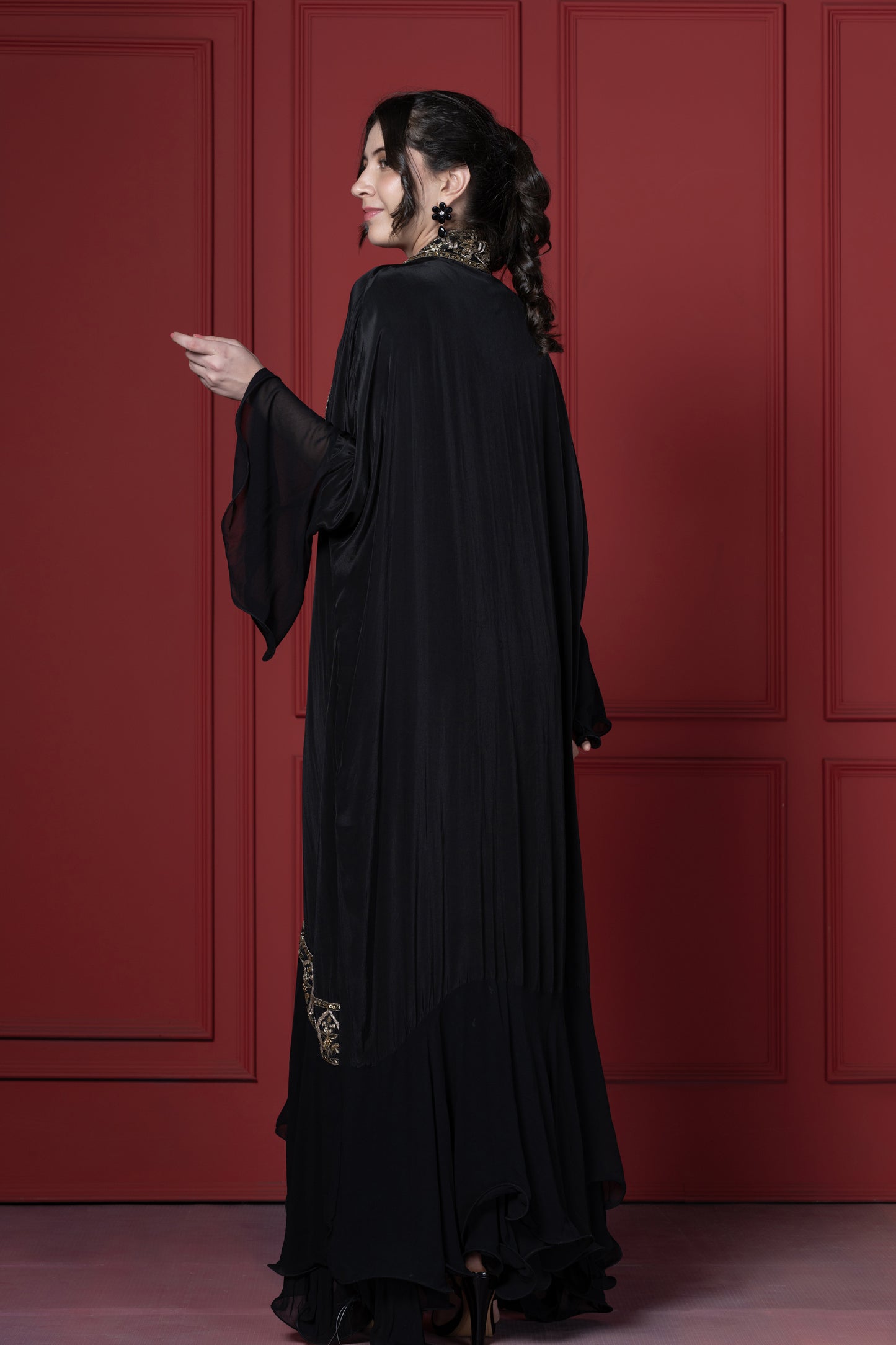 Black Abaya Jacket  Set