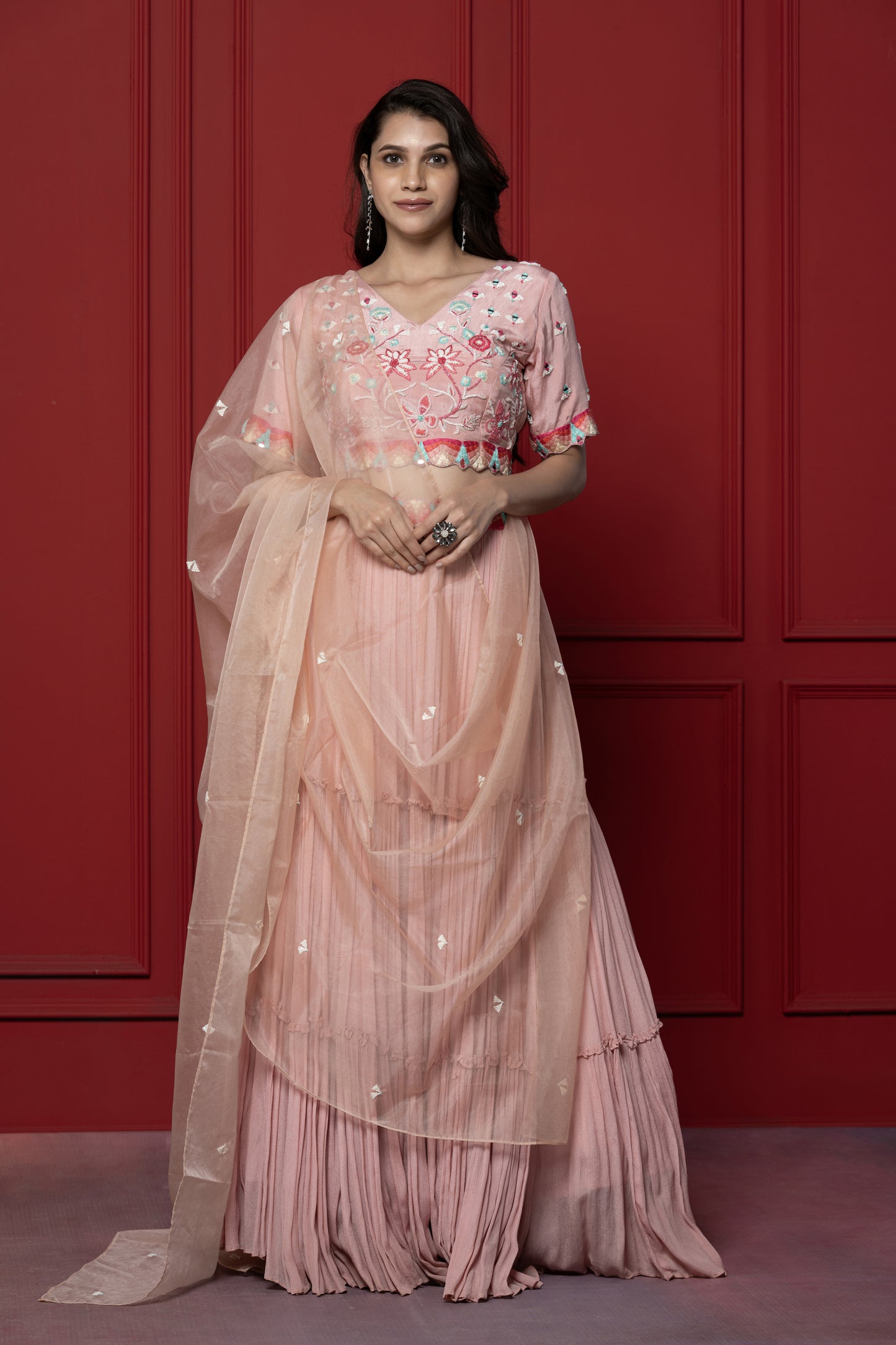 Pink Embroidered Lehenga