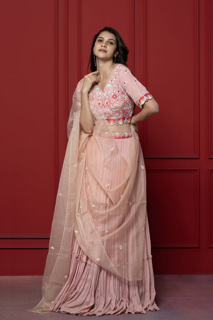 Pink Embroidered Lehenga