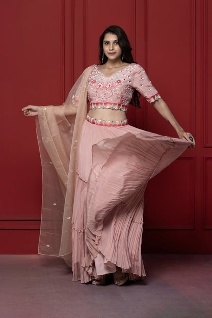 Pink Embroidered Lehenga