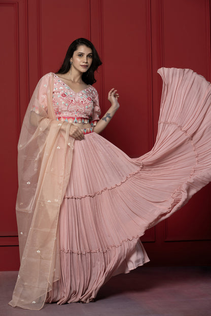 Pink Embroidered Lehenga