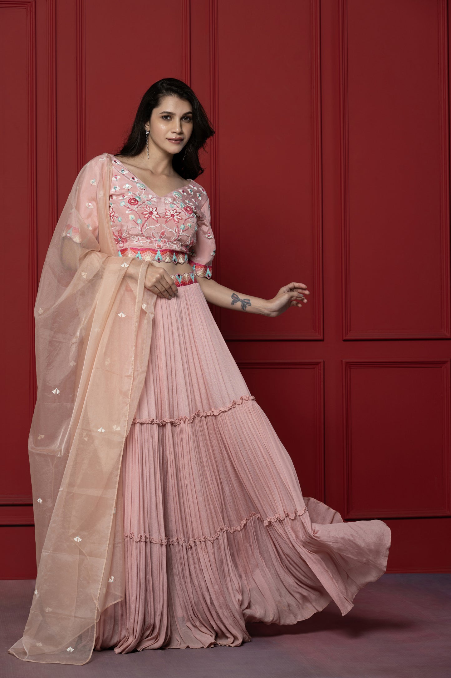 Pink Embroidered Lehenga