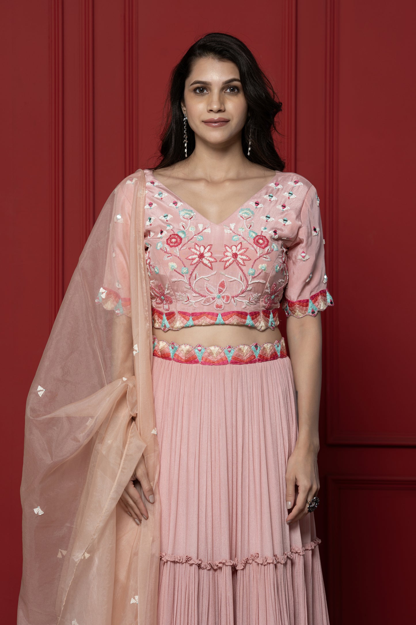 Pink Embroidered Lehenga