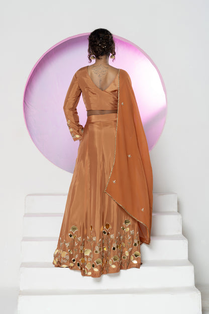 Rust Mirror Lehenga