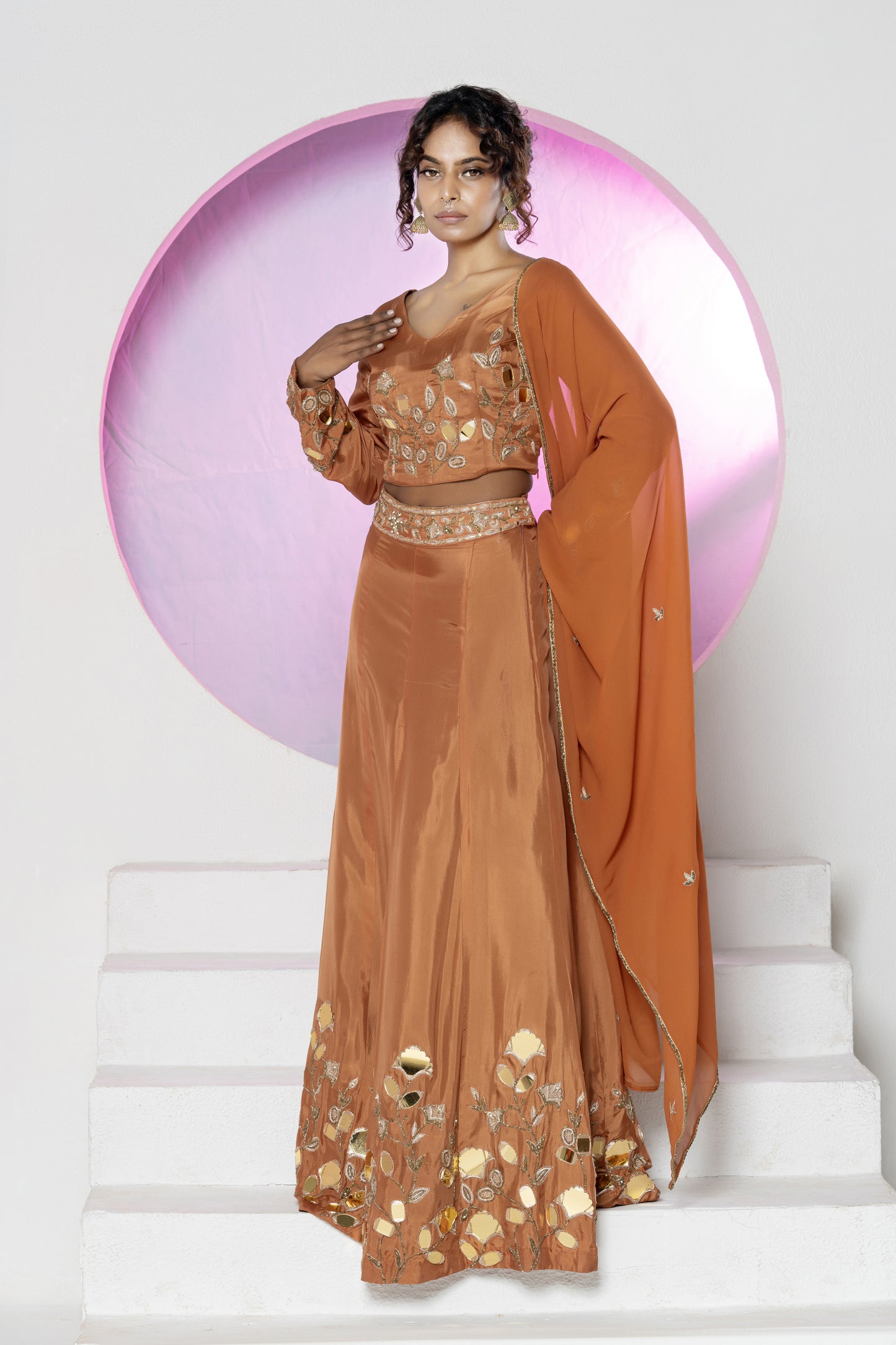 Rust Mirror Lehenga