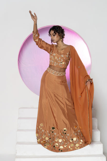 Rust Mirror Lehenga