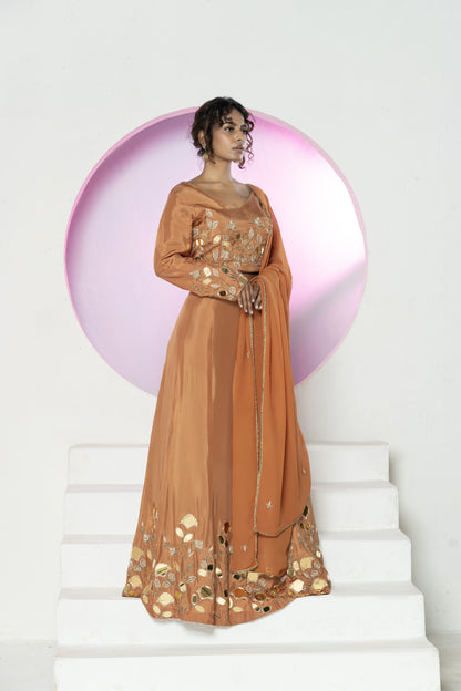 Rust Mirror Lehenga