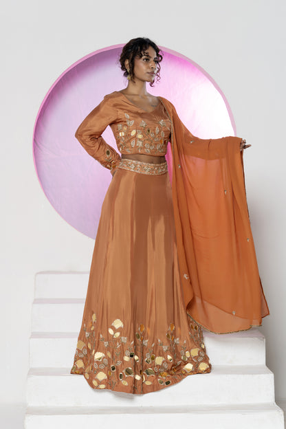 Rust Mirror Lehenga