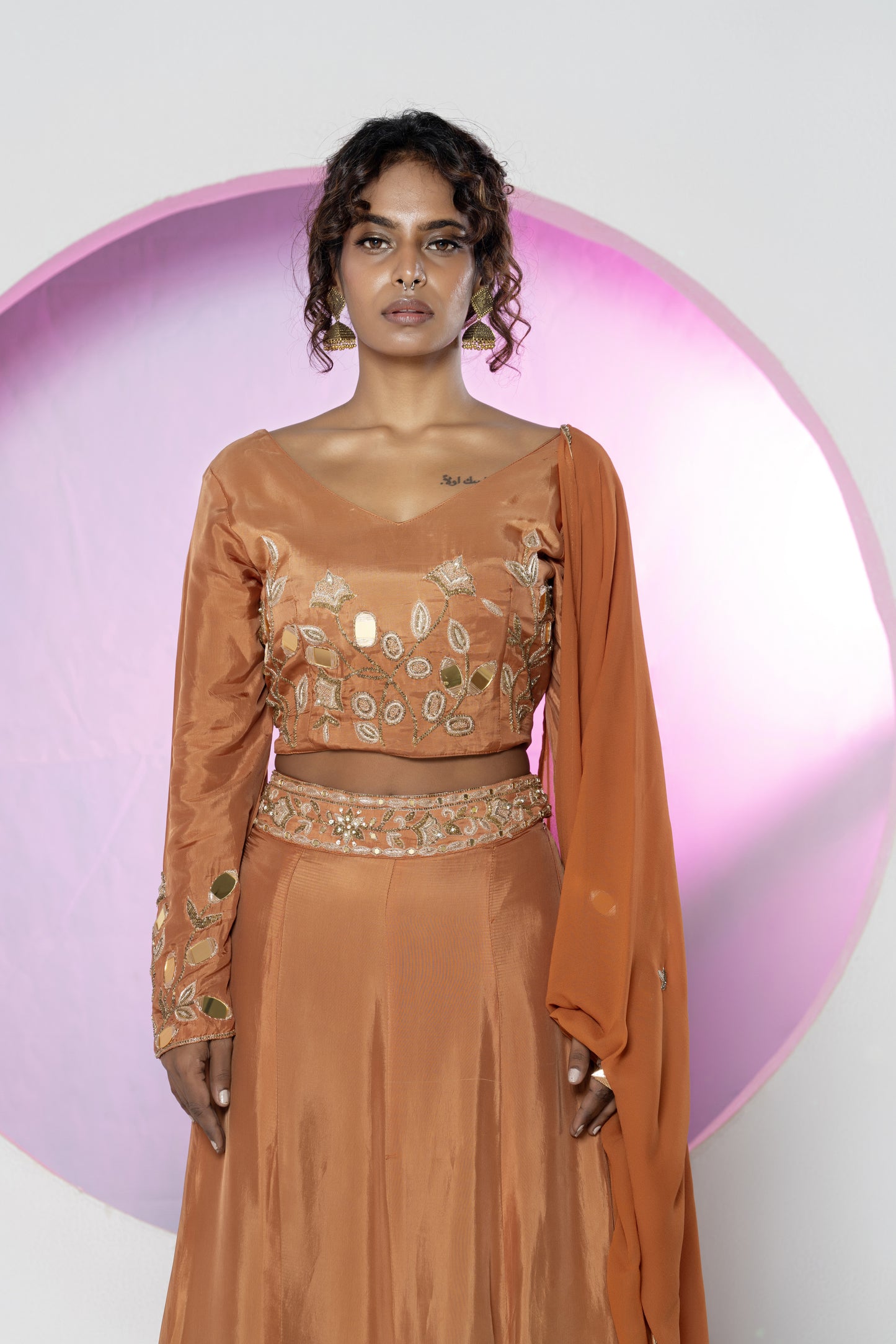 Rust Mirror Lehenga