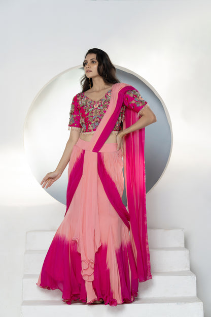 Ombré Drape Lehenga Set