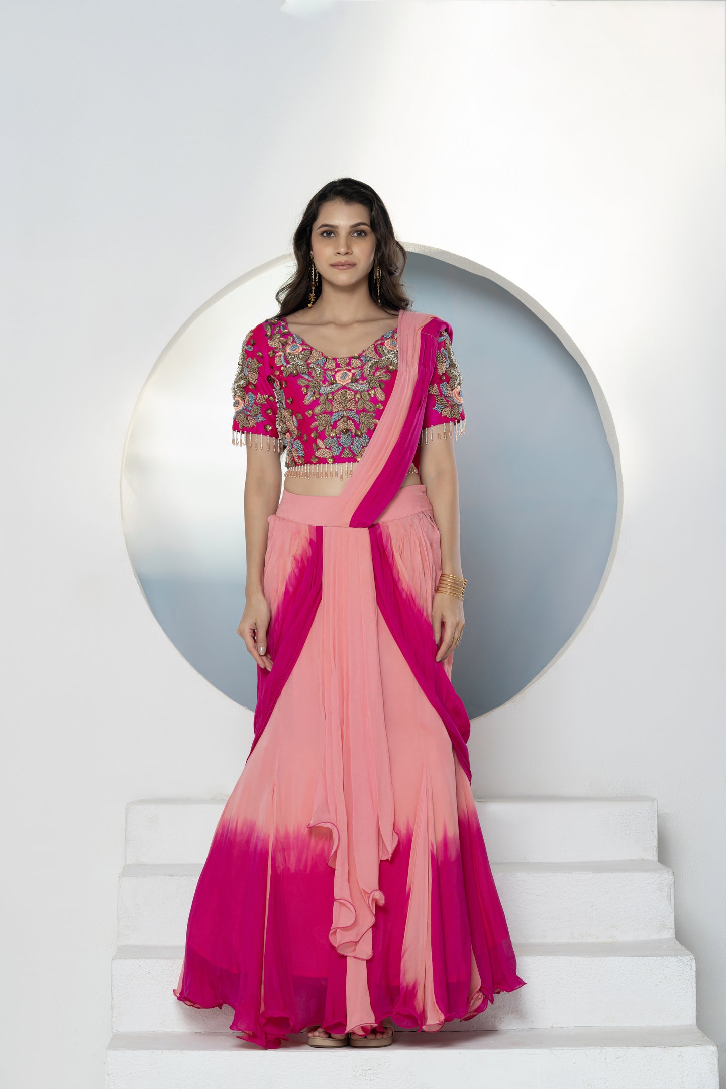 Ombré Drape Lehenga Set