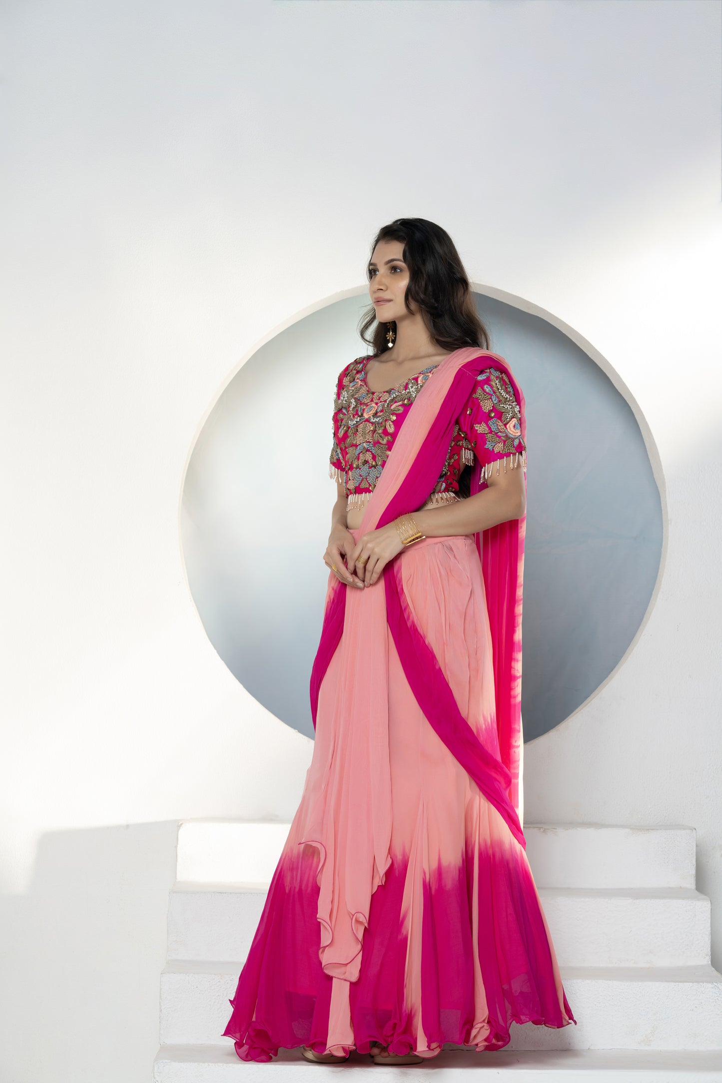 Ombré Drape Lehenga Set