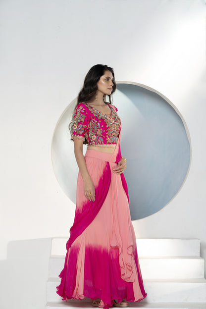 Ombré Drape Lehenga Set