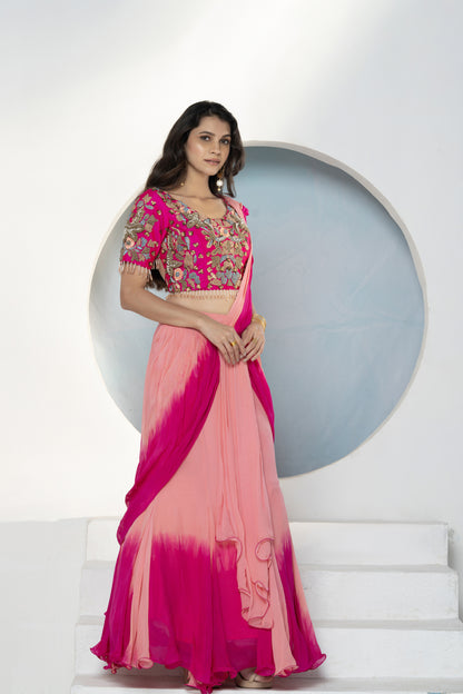 Ombré Drape Lehenga Set