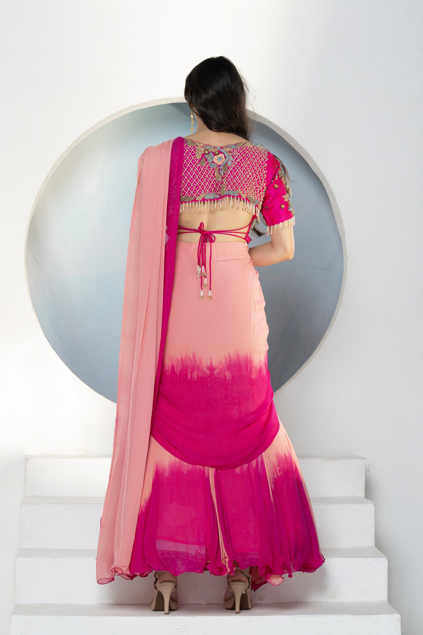 Ombré Drape Lehenga Set