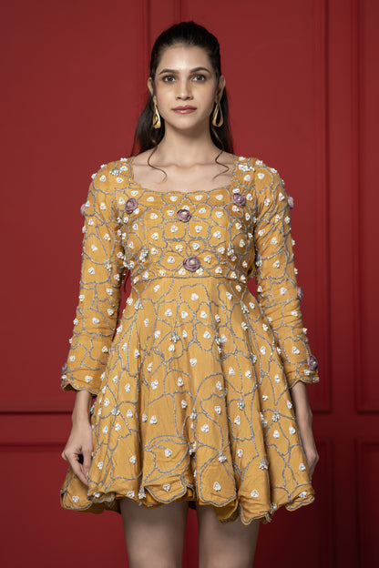 Mustard Embroidered Frock